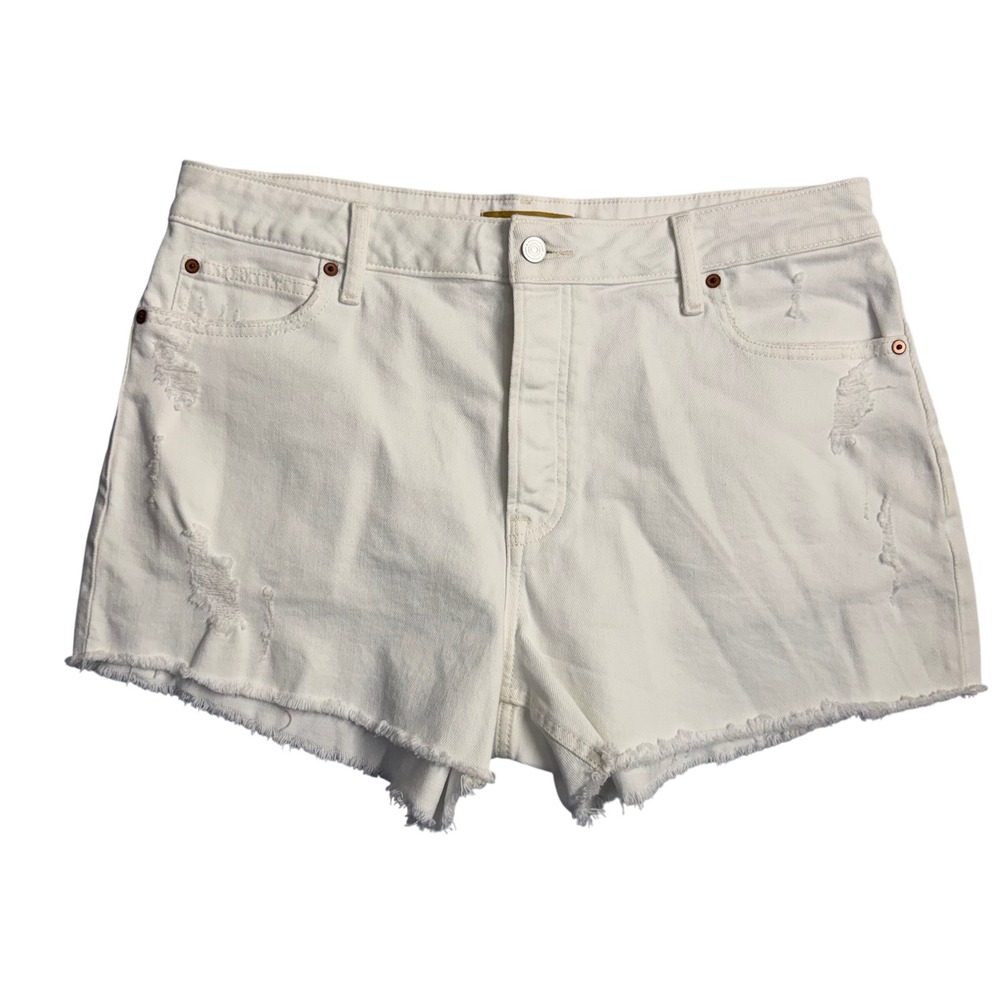 White Denim Distressed Frayed Hem Shorts Size 16 Cheeky Shortie